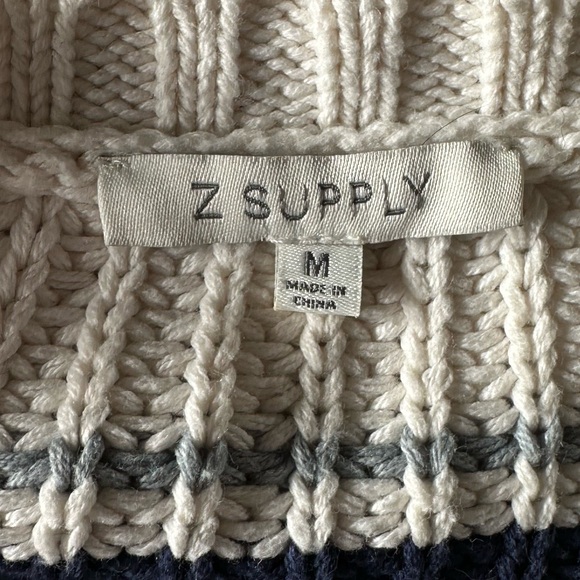 Z Supply Navy and Cream Striped  c cropped Crew Neck Sweater - Picture 8 of 9